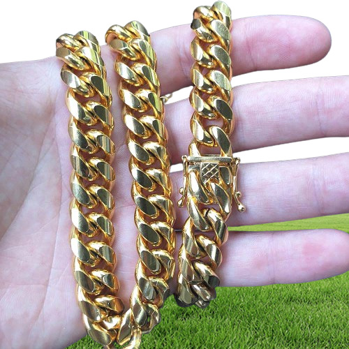 18K Gold Plated Necklace High Quality Miami Cuban Link Chain Necklace Men Punk Stainless Steel Jewelry