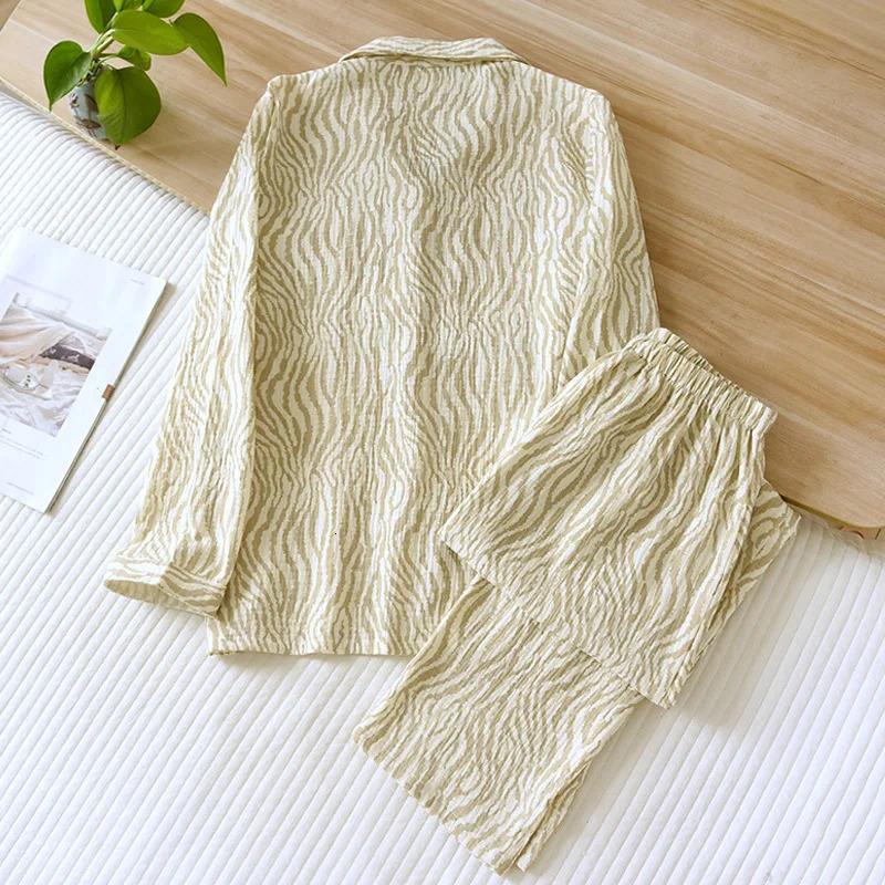 Womens Sleepwear Spring and Autumn Womens Pajamas Two Piece Set 100% Cotton Long Sleeve Pants Simple Casual Home Furnishing Set 231213