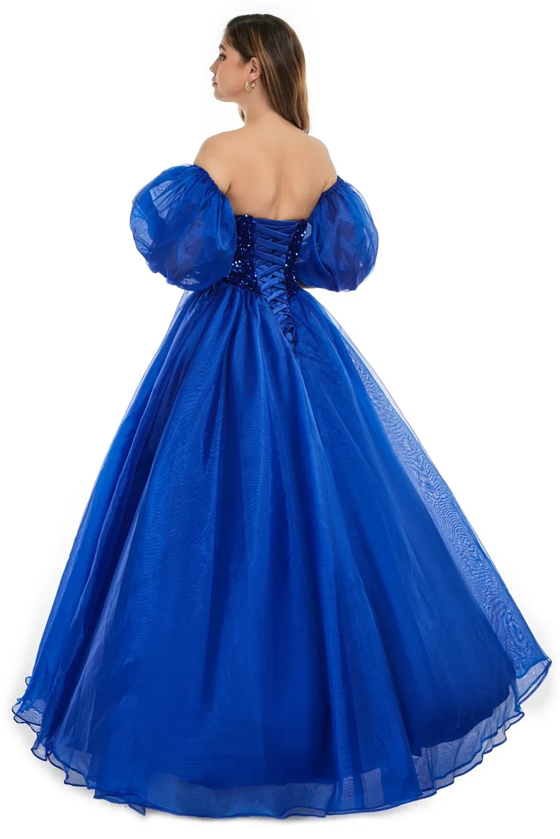 Royal Blue A Line Prom Party Dress 2024 New Sequins Beads Sweetheart Corset Back Evening Quinceanera Gowns With Detachable Sleeves Robe De Soiree