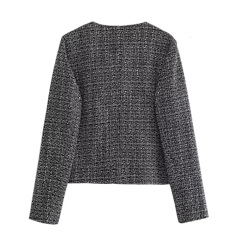 Womens Suits Blazers KEYANKETIAN Autumn Tweed Texture Blazer Office Lady Elegant ONeck Single Breasted Crop Top Jaqueta Feminina Mujer 231213