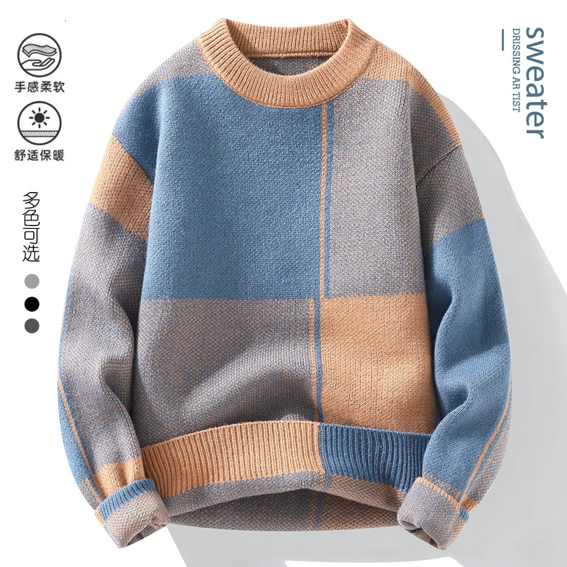 Men's Sweaters Autumn and Winter Fashion Trend Checkered Warm Knit Men's Casual Loose Comfortable Thickened Large Size Sweater M-4XL 231212