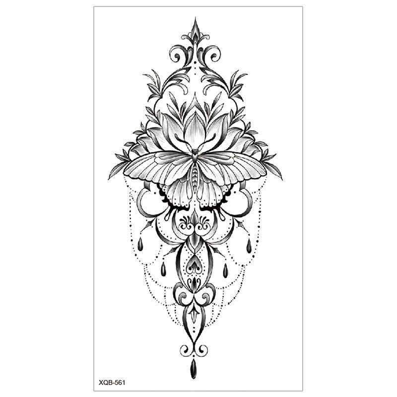 New sketched flower arm tattoo sticker with black and white hand drawn Sanskrit waterproof half