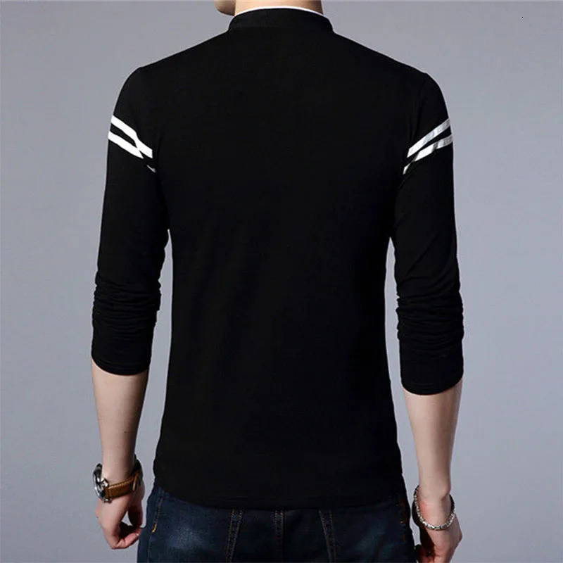 Men's Polos Fashion Men Long Sleeve Basic Polo Shirts Spring Autumn Striped Slim Tees Korean Male Clothes Business Casual Tops 231212