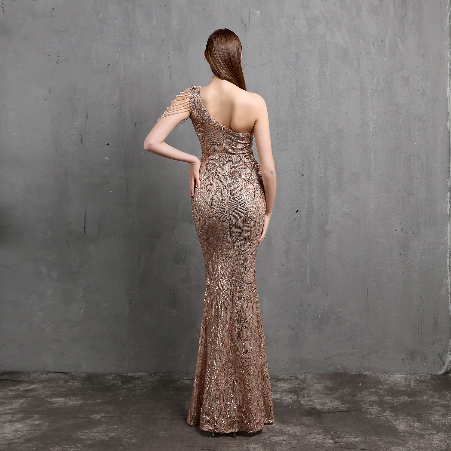 Plus Size Gold Sequins Mermaid Prom Dresses Elegant Evening Gowns One Shoulder Women Sexy Long Dinner Party Formal Gown for Bridemaid