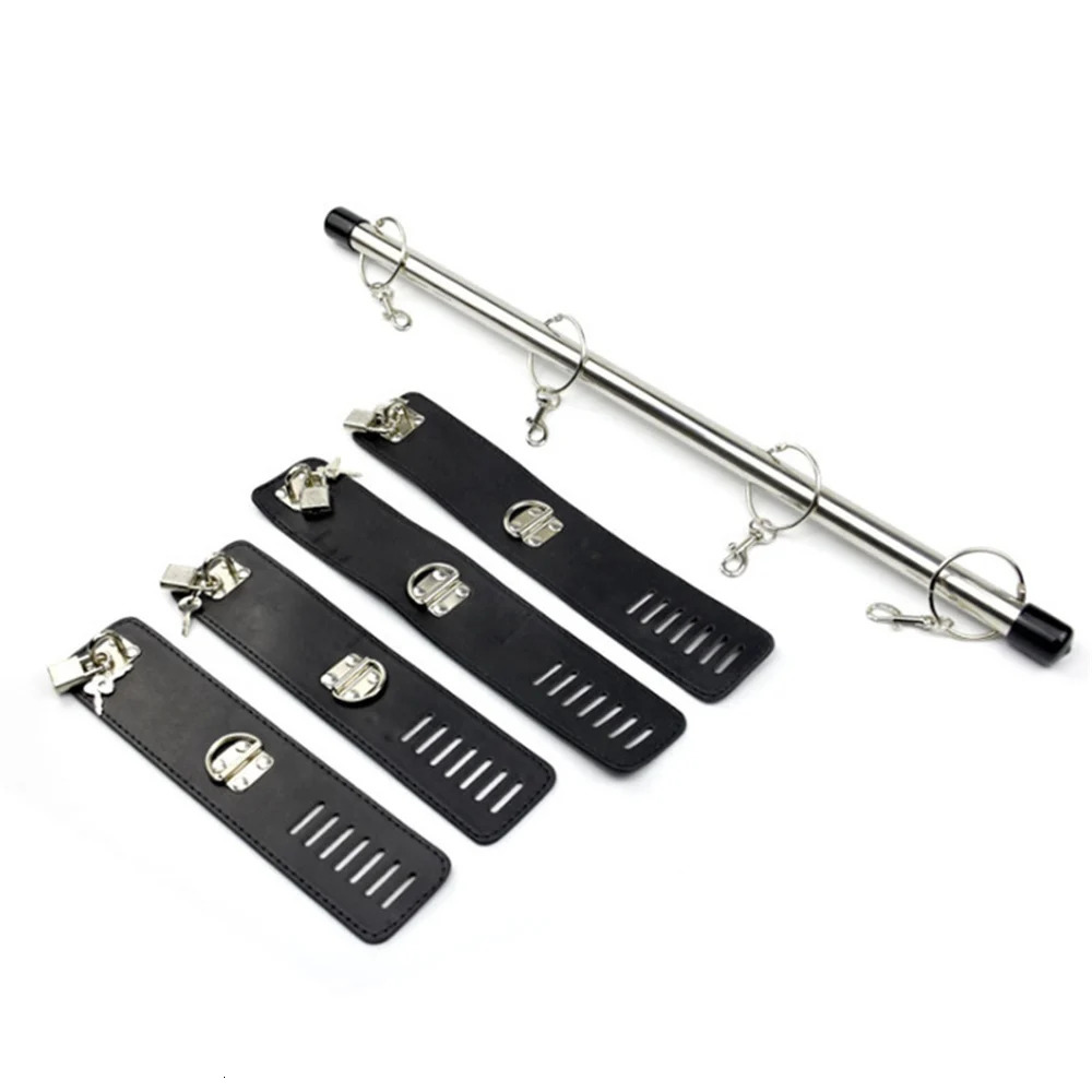 Adult Toys BDSM Bondage Adjustable Handcuffs Ankle Cuffs with Stainless Steel Spreader Open Legs Pu Leather Set for Couple Sex Games 231213 - view 5