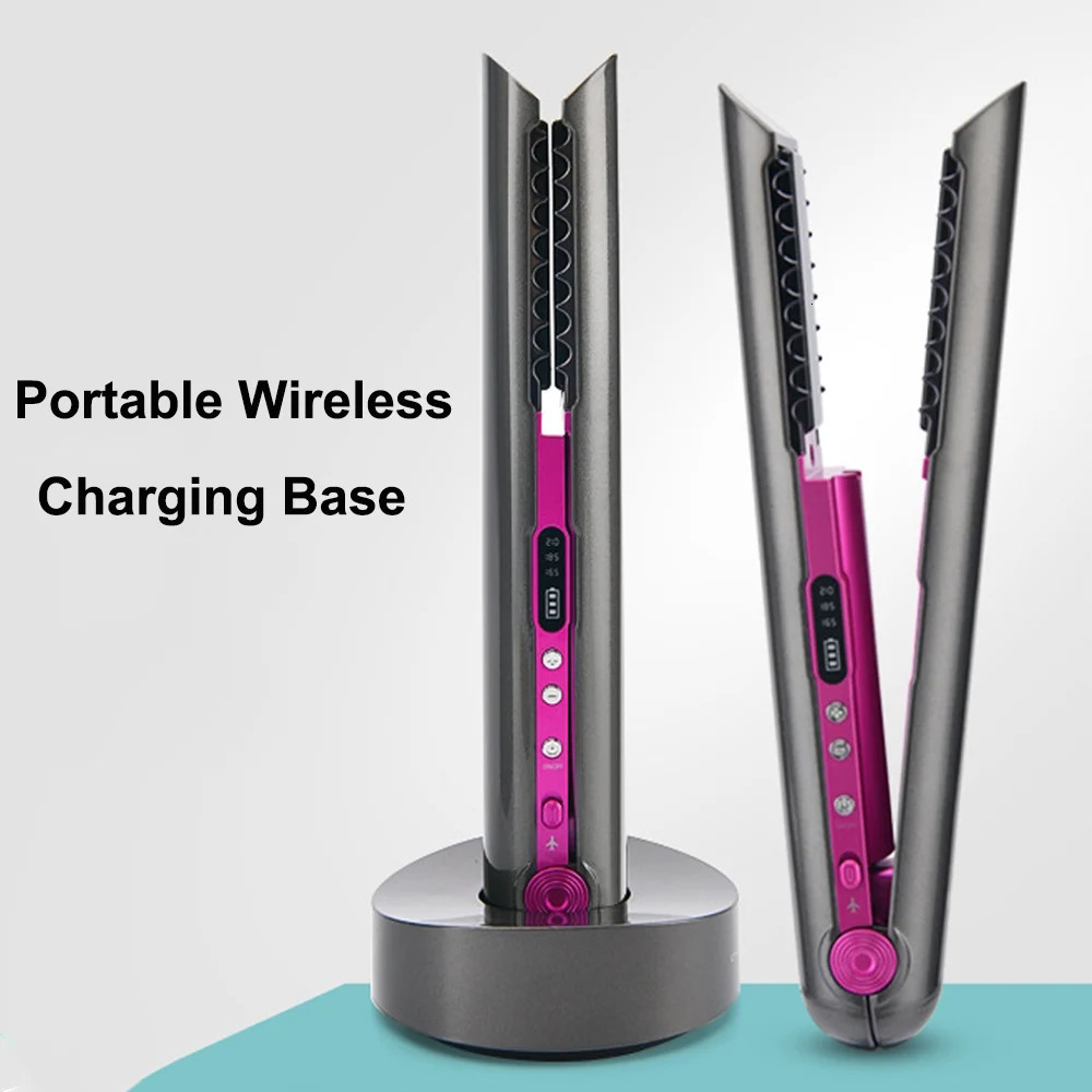 Portable Wireless Hair Straightener - 2024 Professional Mini Flat Iron with Charging Base, USB Cordless Rechargeable Curg Iron, Tourmae Ceramic, 160-2