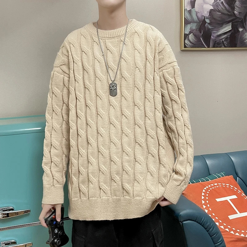 Men's Sweaters trend Men's Crewneck Sweater Plus Size Loose Lazy Style Knitted Sweater Casual Pullover Coats Mens Clothes 231212