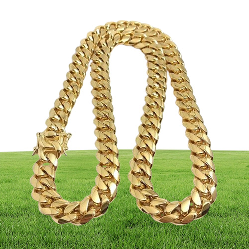 18K Gold Plated Necklace High Quality Miami Cuban Link Chain Necklace Men Punk Stainless Steel Jewelry