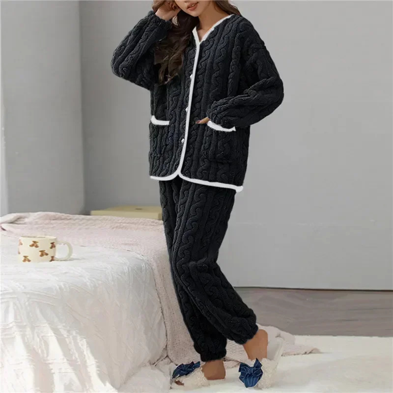 Women Thick for Set Flannel Pijamas Winter Sets Warm Pajamas Pyjamas Fleece Coral Long Pajama Sleepwear Girl 231227