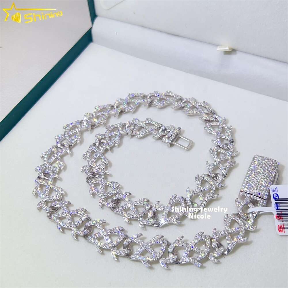 Customized New Design Gra Certificate 15mm Silver Moissanite Iced Out Cuban Link Chain
