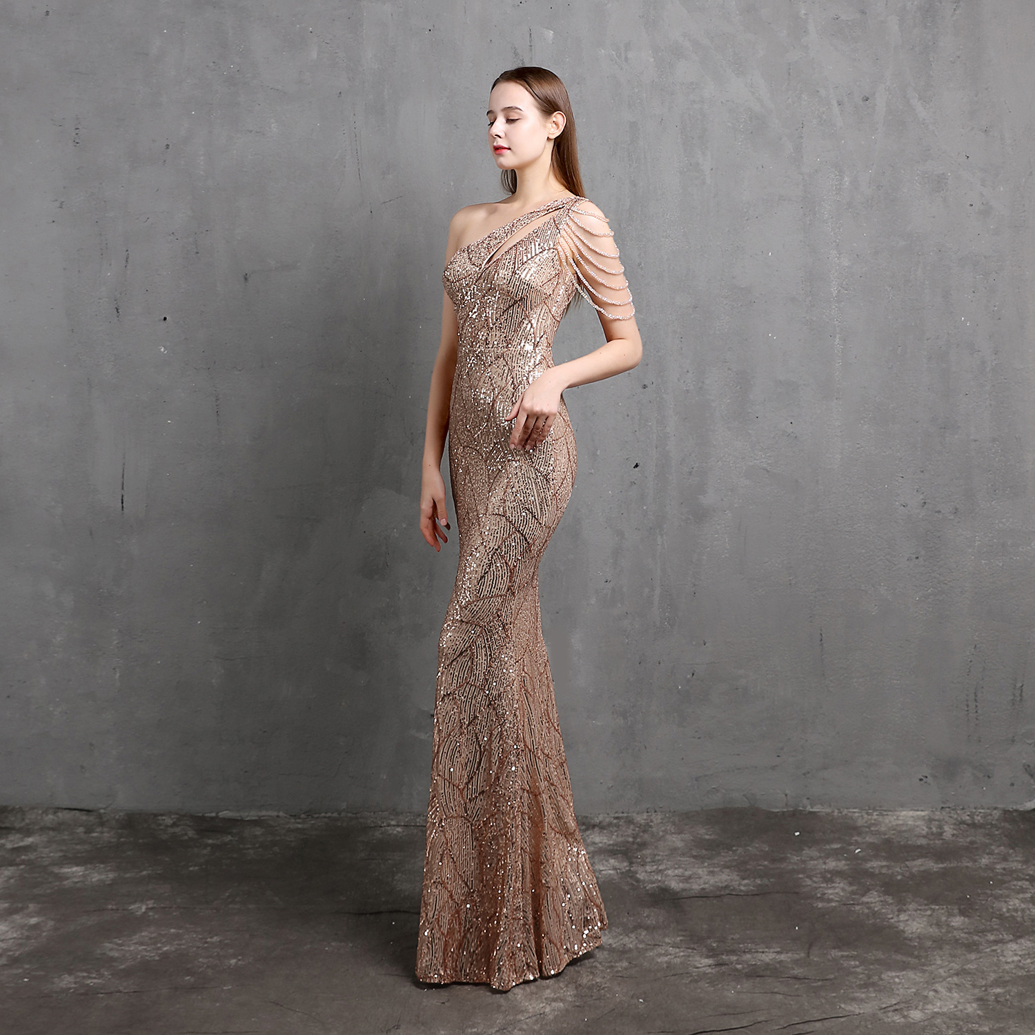 Plus Size Gold Sequins Mermaid Prom Dresses Elegant Evening Gowns One Shoulder Women Sexy Long Dinner Party Formal Gown for Bridemaid
