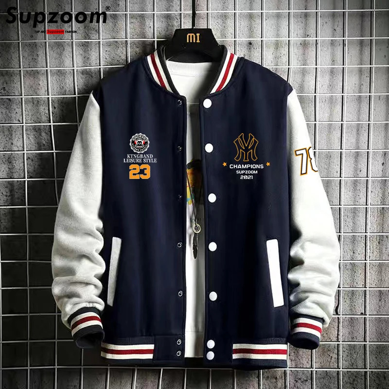 Men's Jackets Supzoom Arrival Letter Rib Sleeve Cotton Fashion Single Breasted Casual Bomber Baseball Jacket Loose Cardigan Coat 231212