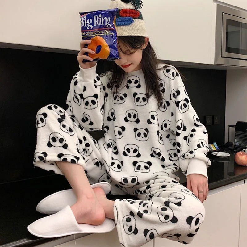 Women's Sleepwear Coral Velvet Pajamas for Women Winter Sweet and Cute Princess Style Home Wear Flannel Thickened Set Pyjama 231212