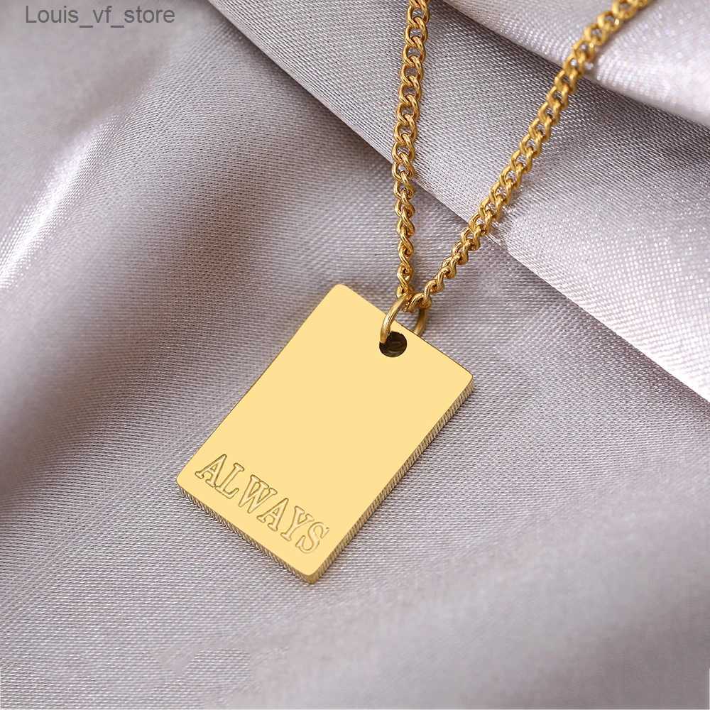 Pendant Necklaces Stainless Steel Necklaces Square Letters The World Is Yours Pendants Chain Collar Waterproof Fashion Necklace For Women Jewelry T231