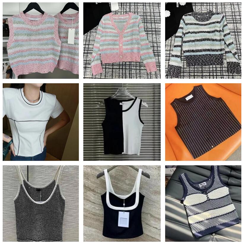 New Fashion Clothing CC Tops Fashion Designer knitted Vest For Women Striped knitted Short Sleeve