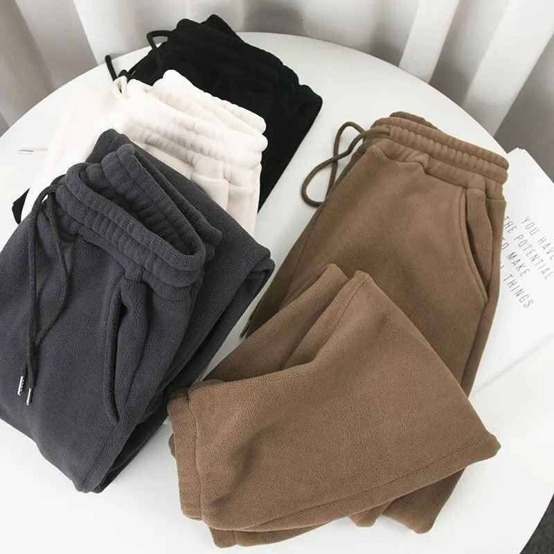 Women's Pants Capris Winter Fleece Harem Pants Women Unisex Loose Wide Leg Sweatpants High Waist Drawstring Comfortable Straight Baggy Sweatpants