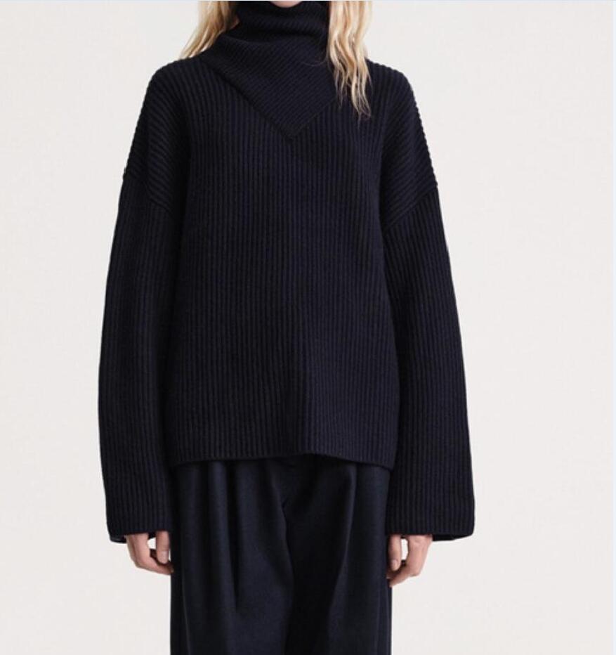 New sweater women's tte loose high necked long sleeved wool knitted top