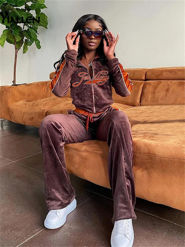 Women's Two Piece Pants Yiallen Autumn Leisure SportsLetter Tops Coat Pants 2 Two Pieces Sets For Women Striped Stitching Comfortable Activitywea