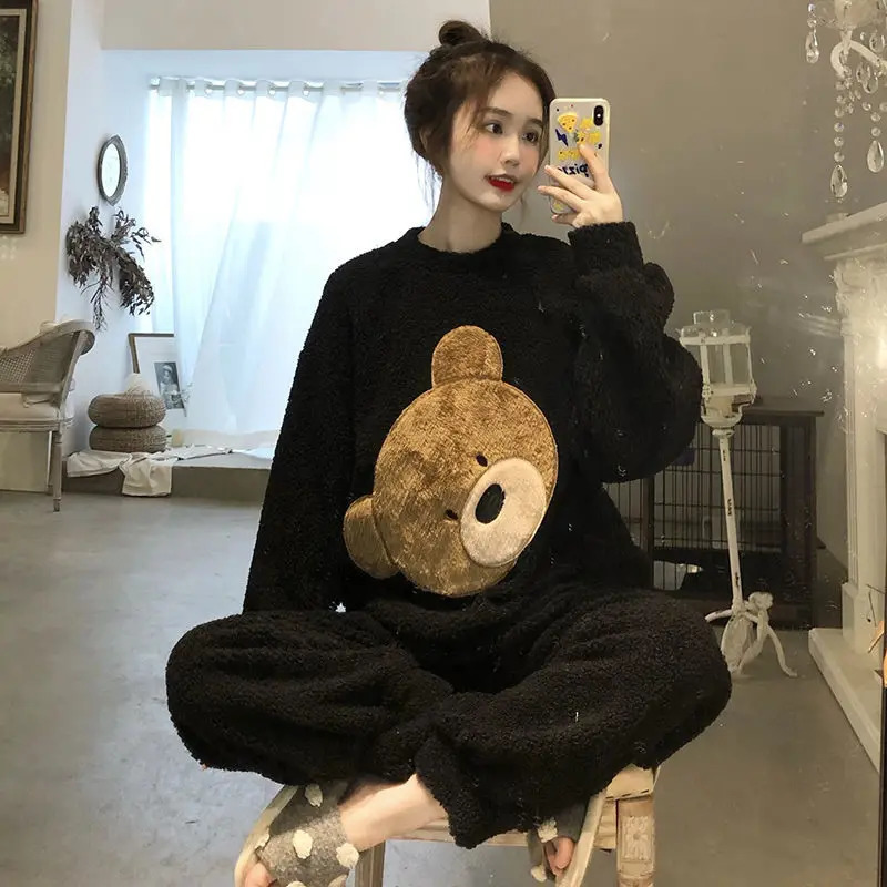 Women's Sleepwear Coral Velvet Pajamas for Women Winter Sweet and Cute Princess Style Home Wear Flannel Thickened Set Pyjama 231212