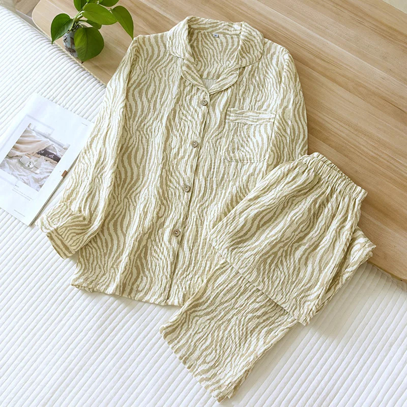 Womens Sleepwear Spring and Autumn Womens Pajamas Two Piece Set 100% Cotton Long Sleeve Pants Simple Casual Home Furnishing Set 231213
