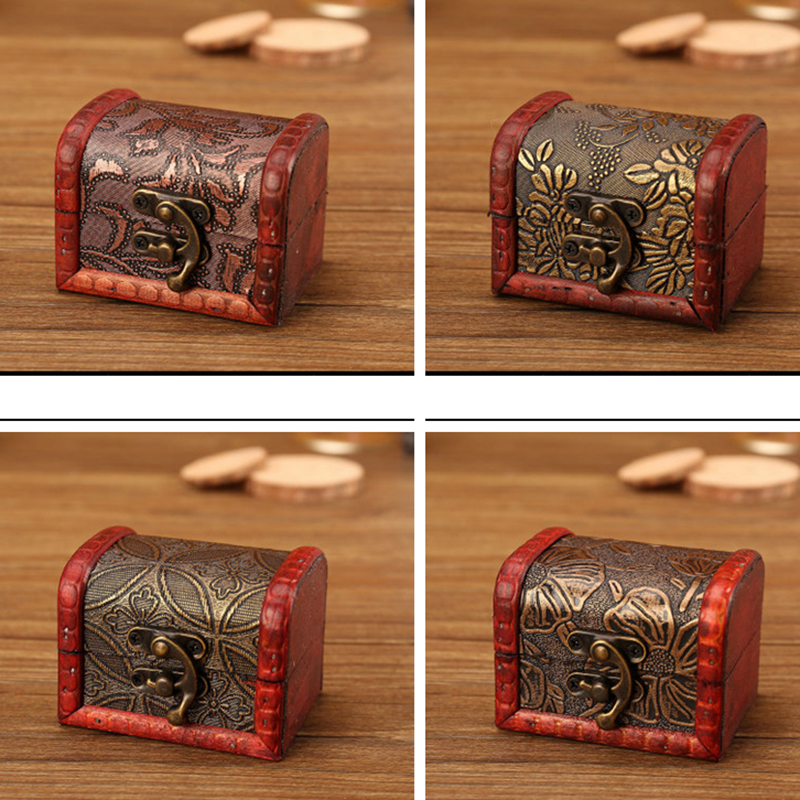 Vintage Jewelry Box Organizer Storage Case Mini Wood Flower Pattern Metal Container Handmade Wooden Small Boxes Gift StorageBox YFA218