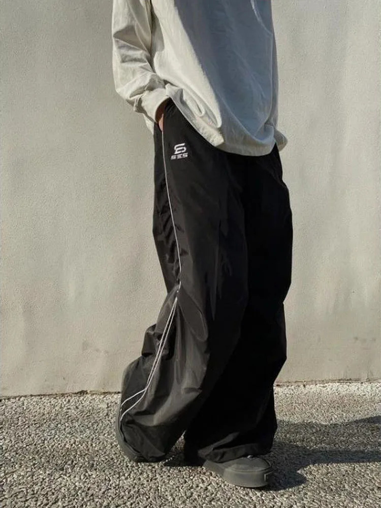 Women's Pants Capris HOUZHOU Black Wide Leg Parachute Pants Women Vintage 90s Oversized Casual Trousers Female Gorpcore Harajuku Fashion Streetwe