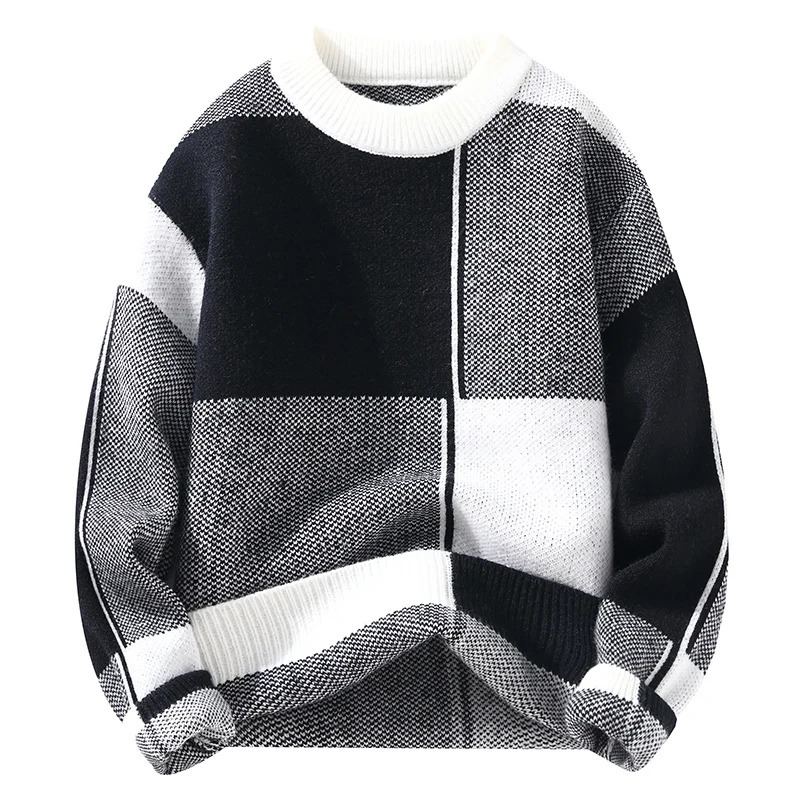 Men's Sweaters Autumn and Winter Fashion Trend Checkered Warm Knit Men's Casual Loose Comfortable Thickened Large Size Sweater M-4XL 231212