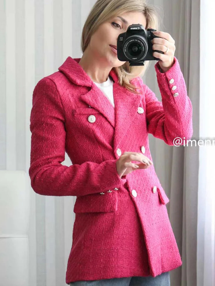 Womens Suits Blazers Klkxmyt Traf Jacket Autumn LongSleeve DoubleBreasted Woollen Coat Woman Vintage Office Blaczer Tops 231213