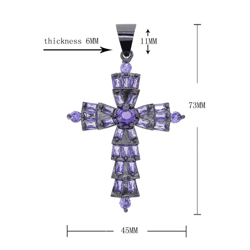 New Designer Purple Zircon Cross Charm Pendant Necklace with Rope Chain Hip Hop Women Men Full Paved 5A Cubic Zirconia Boss Men Gift Jewelry
