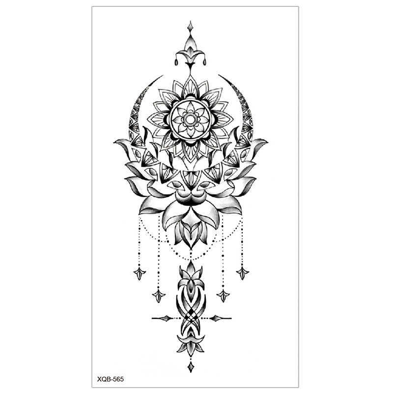 New sketched flower arm tattoo sticker with black and white hand drawn Sanskrit waterproof half