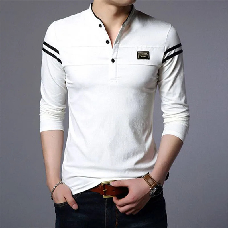Men's Polos Fashion Men Long Sleeve Basic Polo Shirts Spring Autumn Striped Slim Tees Korean Male Clothes Business Casual Tops 231212