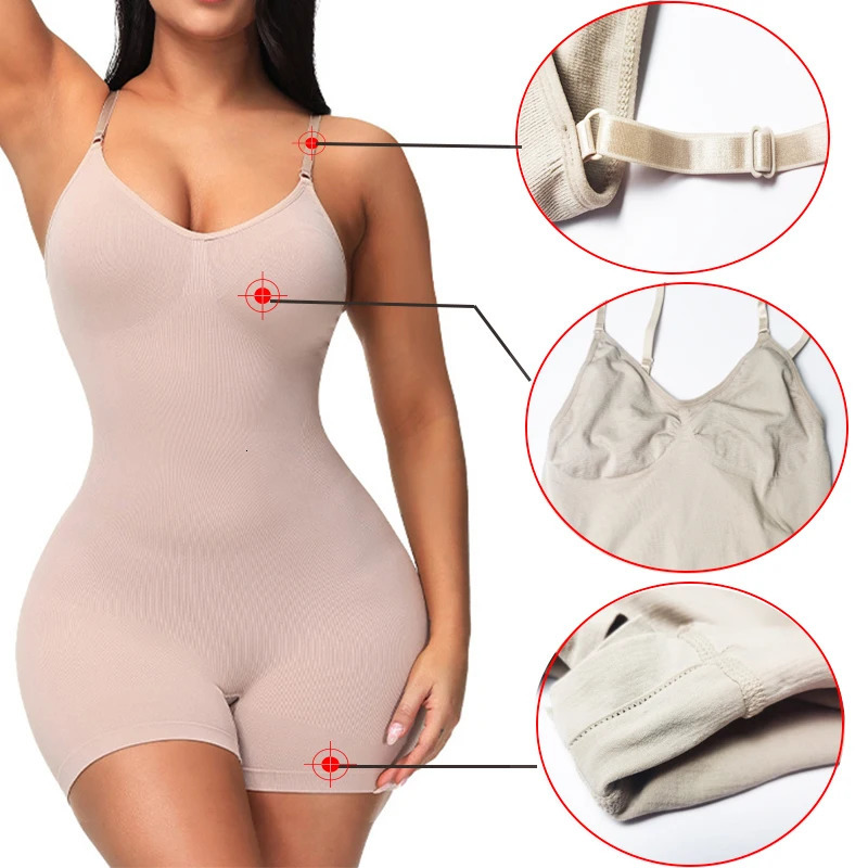 Women's Shapers GUUDIA Open Crotch Bodysuit Shapewear Jumpsuit Body Shaper Compress Tummy Control Shapers Spandex Elastic Shape Seamless Smooth 2