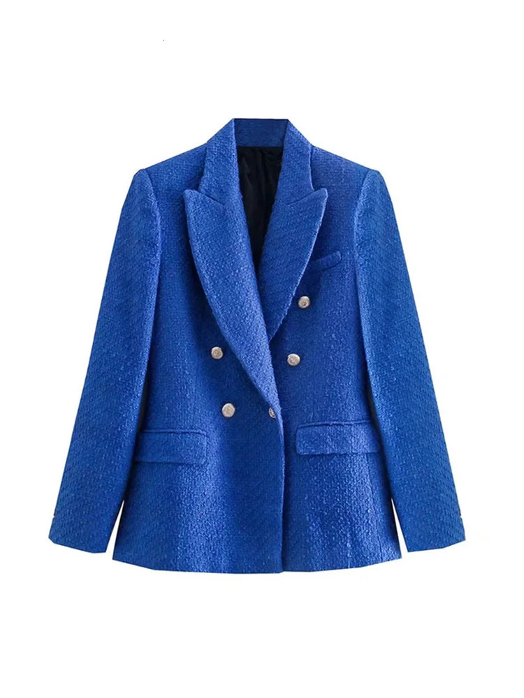 Womens Suits Blazers Klkxmyt Traf Jacket Autumn LongSleeve DoubleBreasted Woollen Coat Woman Vintage Office Blaczer Tops 231213