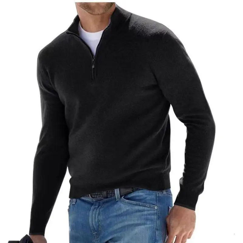 Men's Polos Autumn Winter Men's Warm Polo Shirt Solid Color Half Zipper Casual Sweater Slim V-Neck Long Sleeve Sweatshirts Male Pullover Top
