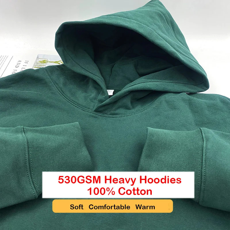 Men's Hoodies Sweatshirts 530GSM 100% Cotton French Terry High-end Heavy Weight Fashion Winter Pullovers Casual Thick Drop-Shoulder Sweatshirt Ho