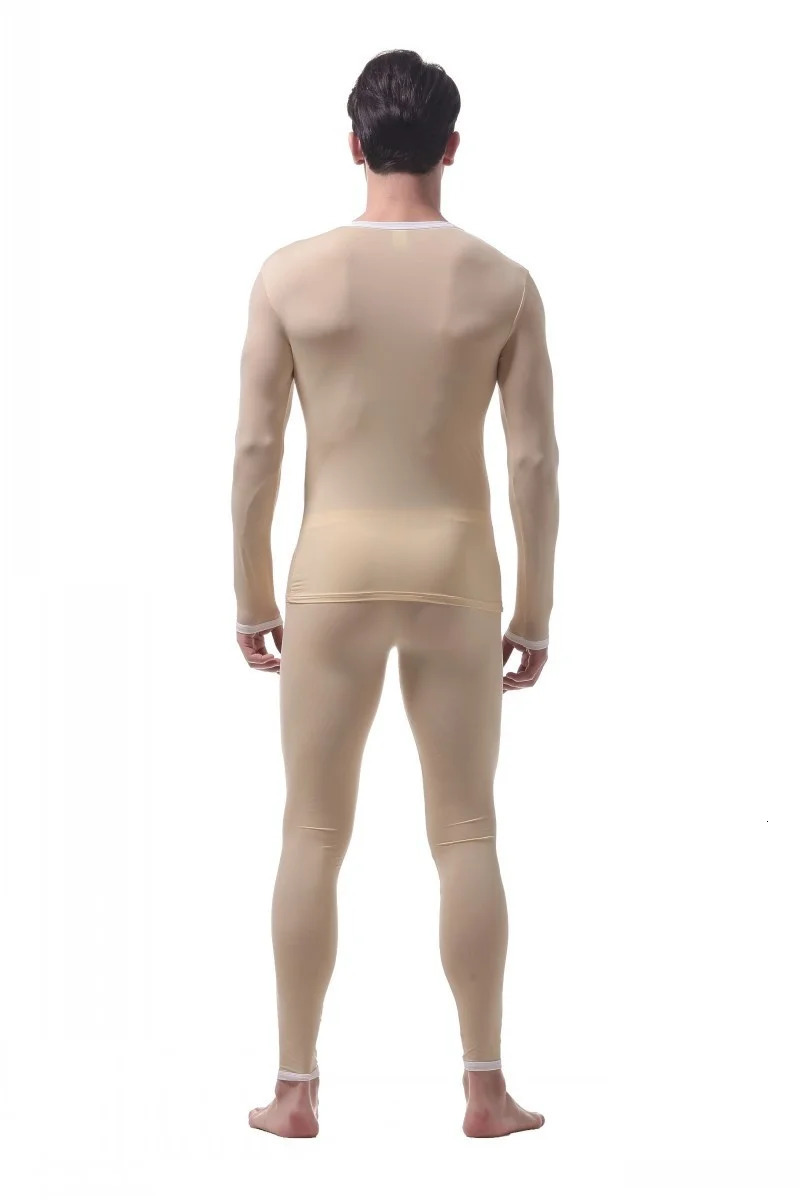 Men's Thermal Underwear Mens Ice Silk Thin Bottoming Suit Autumn Winter Translucent Man Tights Pajamas 231212