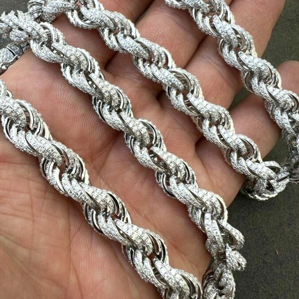 Twisted Moissanite Rope Chain for Men Custom Hip Hop Iced 9mm Thickness Sier Jewelry Necklaces CHRISTIAN Hiphop AAAAA+