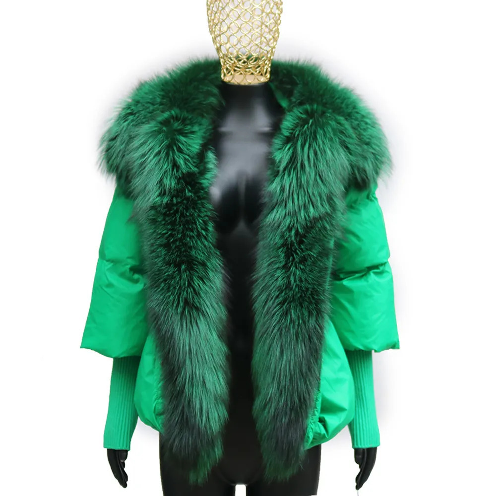 Women's Down Parkas ANNSIRGRA Winter Jacket White Duck Down Coat Women Real Fur Coats Super Large Real Fur Collar With Knit Sleeve Fashion 231212