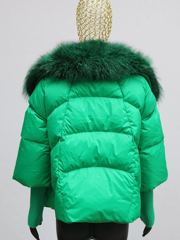Women's Down Parkas ANNSIRGRA Winter Jacket White Duck Down Coat Women Real Fur Coats Super Large Real Fur Collar With Knit Sleeve Fashion 231212
