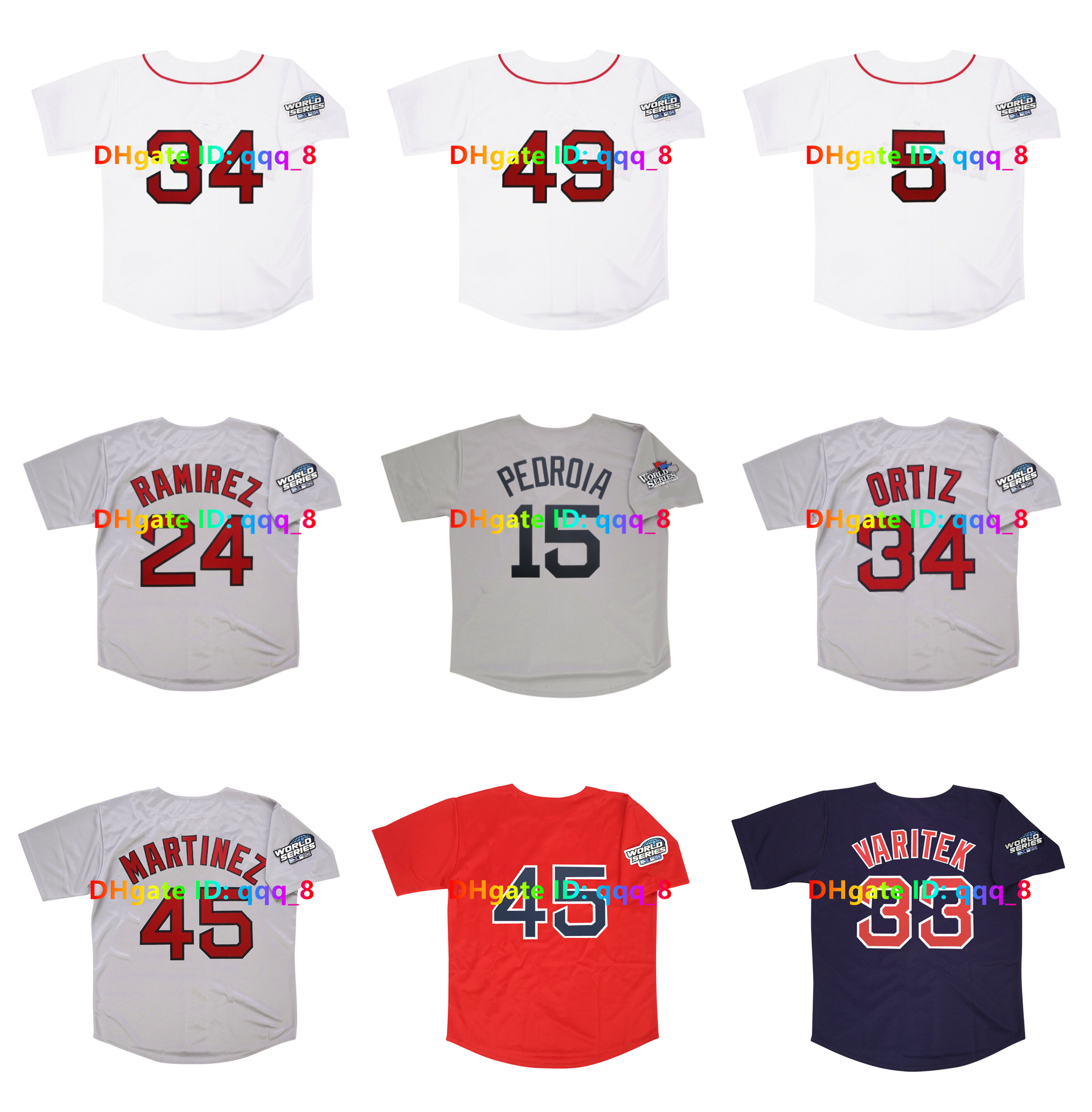 David Ortiz Pedro Martinez 2004 World Series Red Sox Baseball Jersey Jason Varitek Manny Ramirez Dustin Pedroia Trot Nixon Tim Wakefield Nomar Garciaparra Size S-4XL