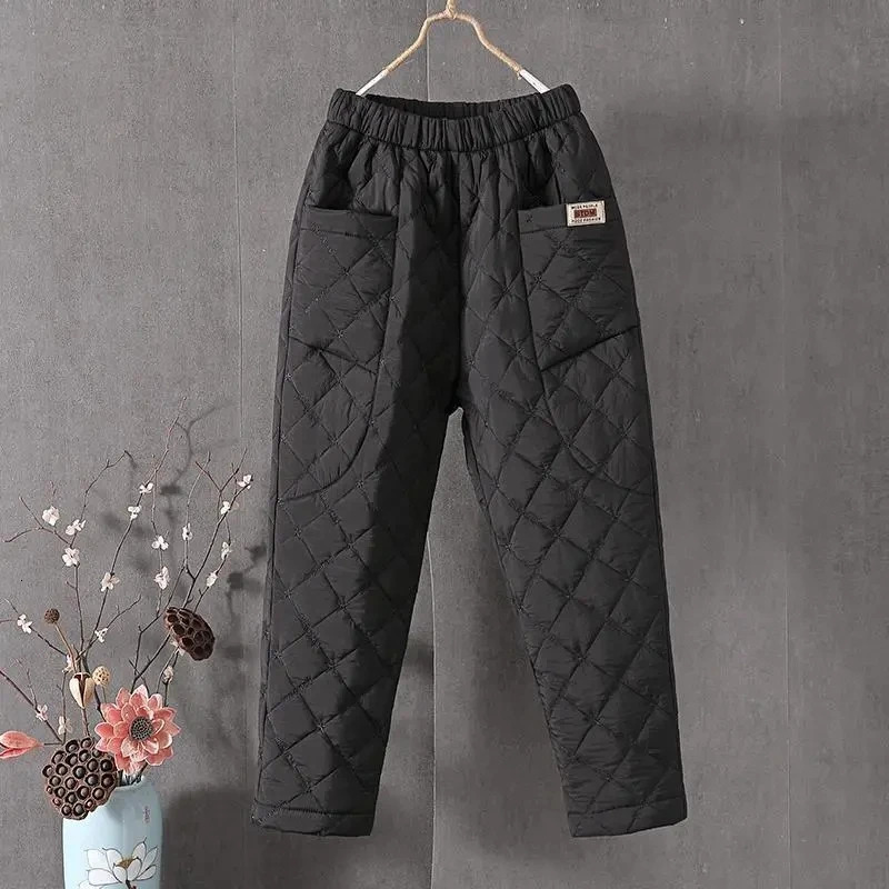 Women's Pants Capris Winter Baggy Down Cotton Harem Pants Warm Elastic High Waist Women Casual Pants Snow Wear Thick Ankle-length Solid Trousers 