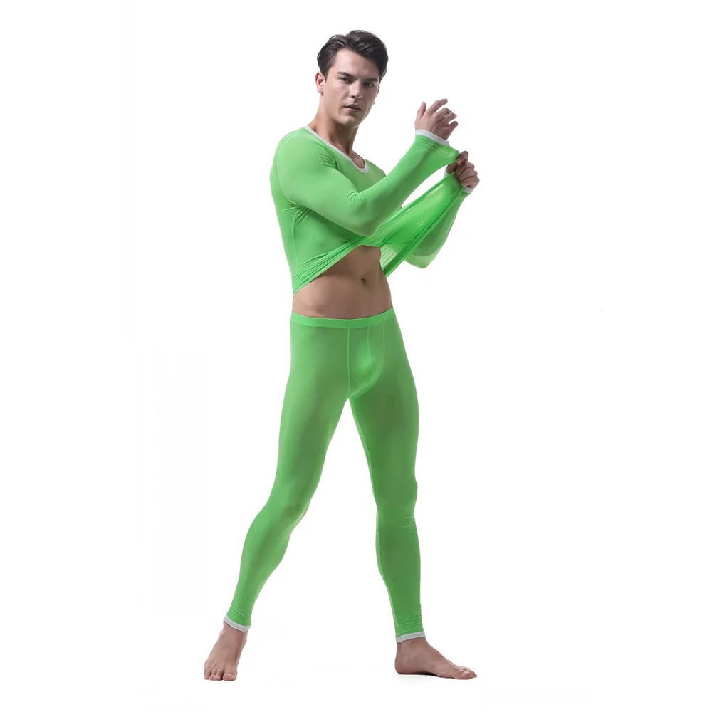 Men's Thermal Underwear Mens Ice Silk Thin Bottoming Suit Autumn Winter Translucent Man Tights Pajamas 231212