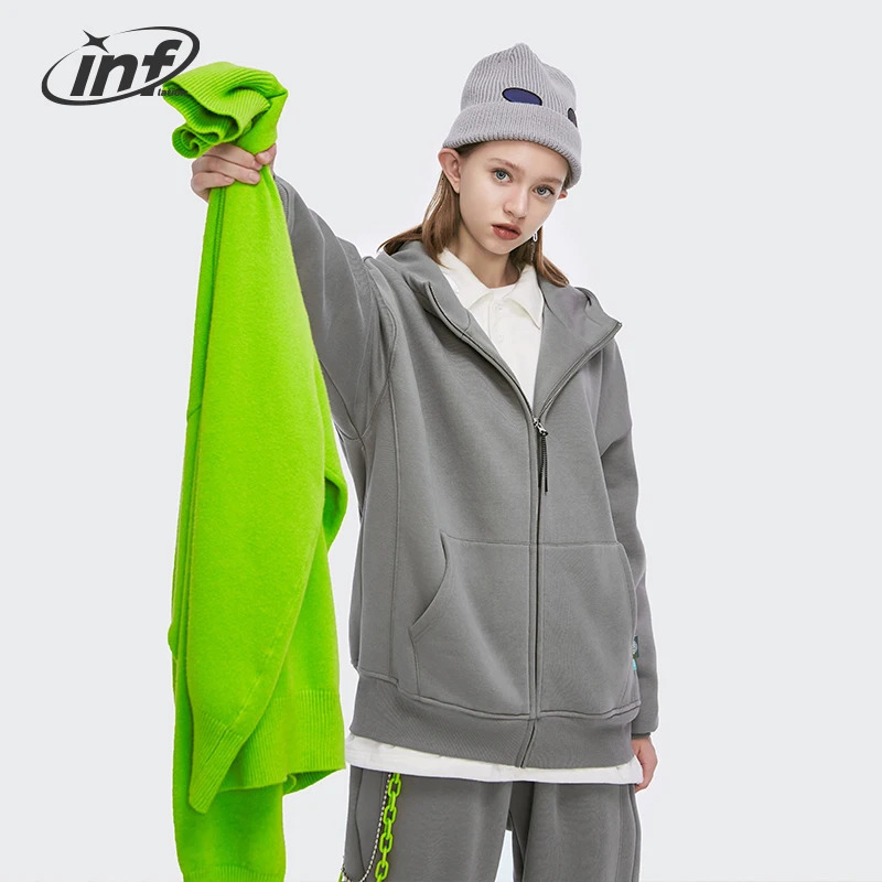 Men's Hoodies Sweatshirts INFLATION Casual Zip Up Hoodies Men Winter Thick Fleece Sweat Jacket Unisex Matching Hooded Sweatshirt Couple 231212