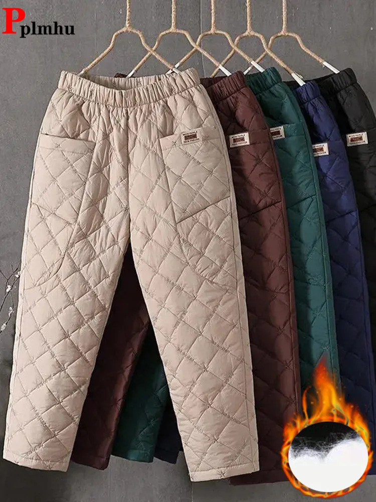 Women's Pants Capris Winter Baggy Down Cotton Harem Pants Warm Elastic High Waist Women Casual Pants Snow Wear Thick Ankle-length Solid Trousers 
