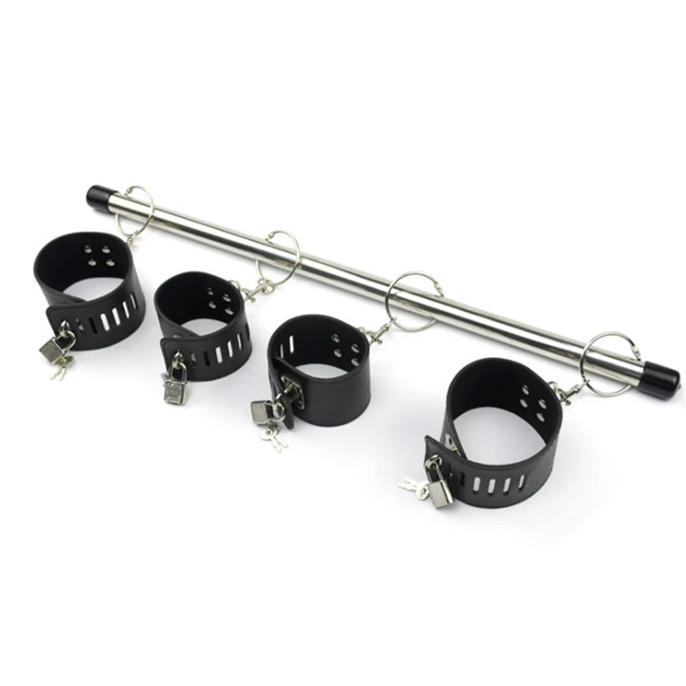 Adult Toys BDSM Bondage Adjustable Handcuffs Ankle Cuffs with Stainless Steel Spreader Open Legs Pu Leather Set for Couple Sex Games 231213 - view 3