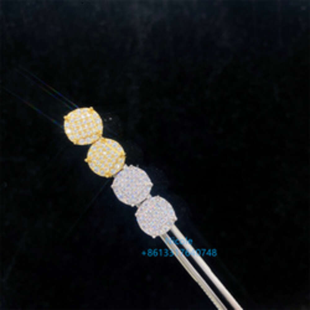 Iced Out Hip Hop Round Shape Vvs Moissanite Stud Earrings Sterg Sier Men and Women