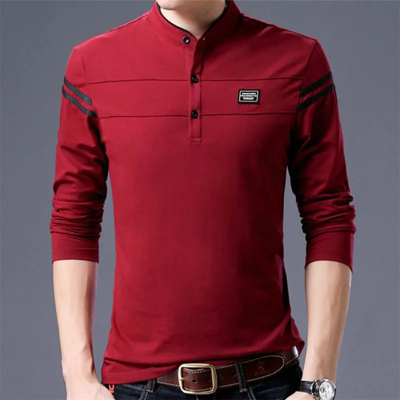 Men's Polos Fashion Men Long Sleeve Basic Polo Shirts Spring Autumn Striped Slim Tees Korean Male Clothes Business Casual Tops 231212