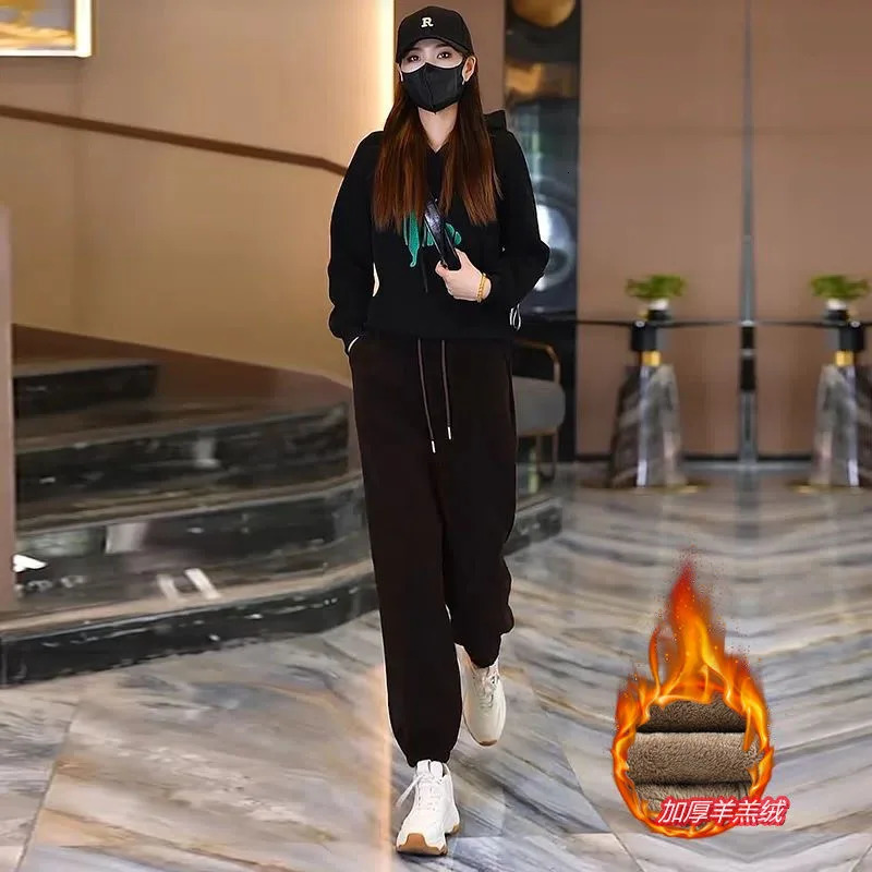 Women's Pants Capris Pants Women Thickened Lamb Fleece Warm Pants Plus Velvet Women's Autumn Winter Fashion Loose Pants Cashmere Casual Pant