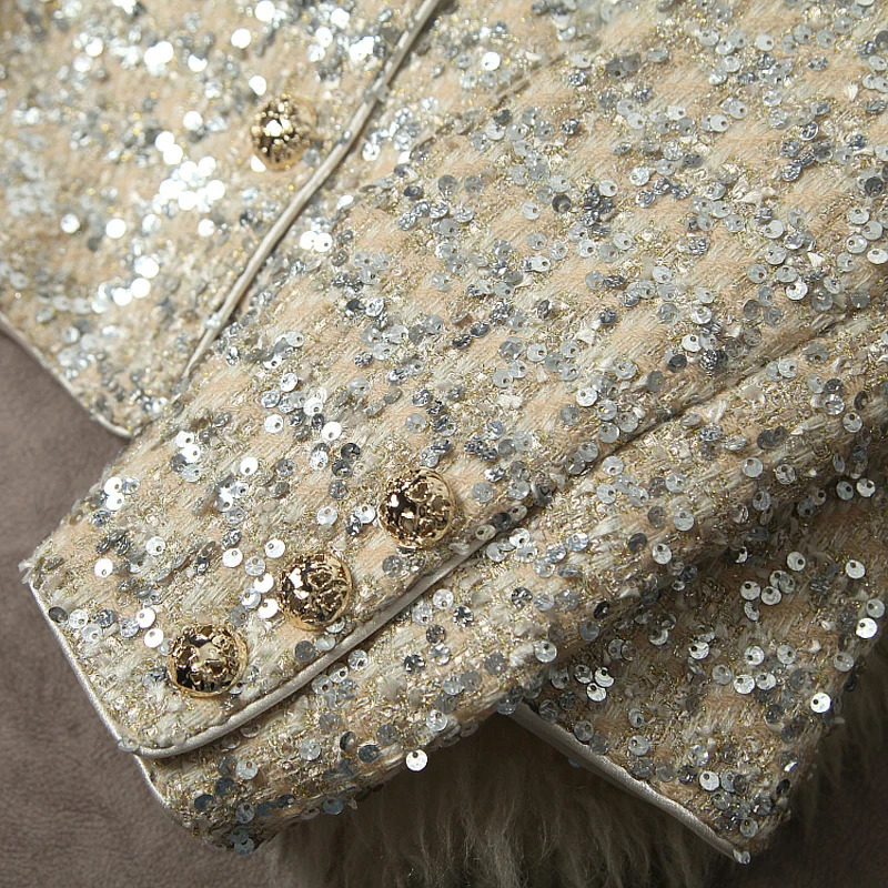 Womens Jackets Women Spring Autumn Woolen Jacket Office Lady Sequins ONeck Coat Vintage Elegance Outwear Femme Fashion Clothing 231212