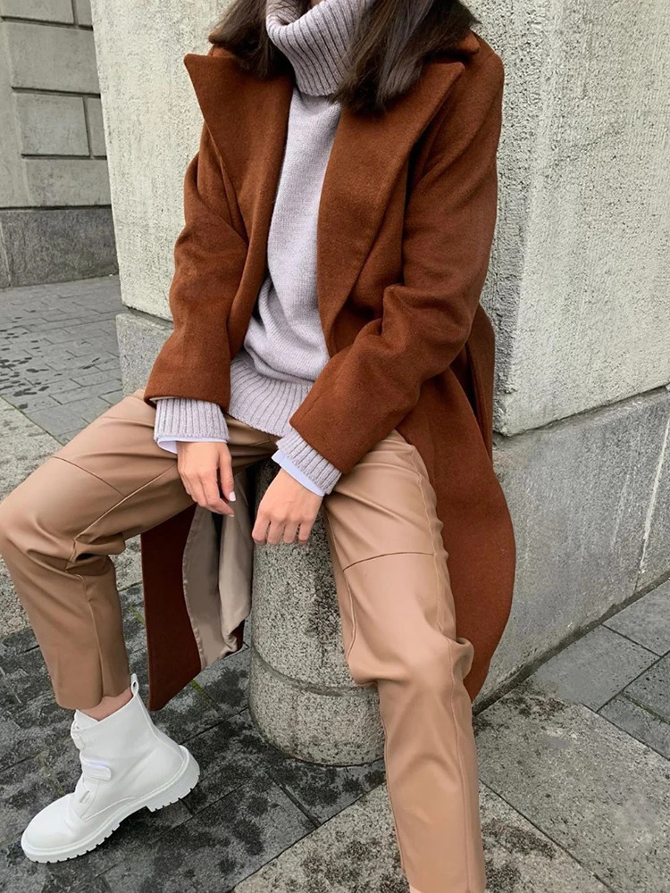 Women's Pants Capris WOTWOY High Waist Spliced Loose Leather Pants Women Autumn Solid Drawstring PU Leather Trousers Women Straight Pants Female 